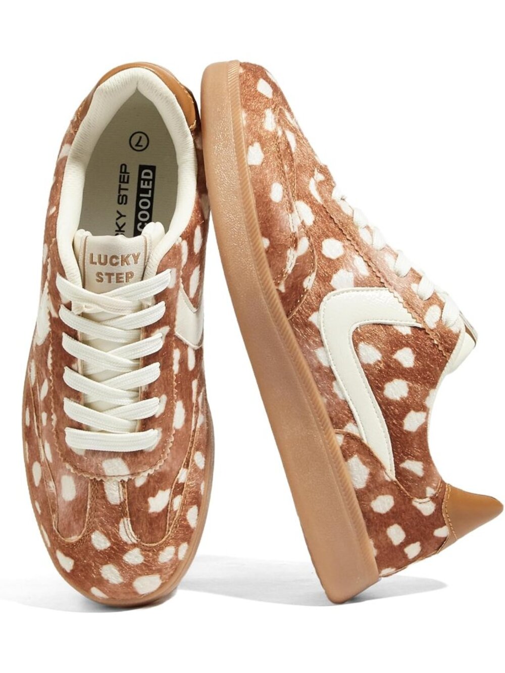 Women's Fawn Faux Leather Non Slip Round Toe Flat Heel Classic Sneaker